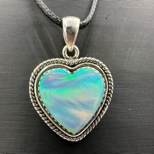 Vibrant Aurora Opal Sterling Silver 925 Handmade Heart-Shaped Necklace Pendant